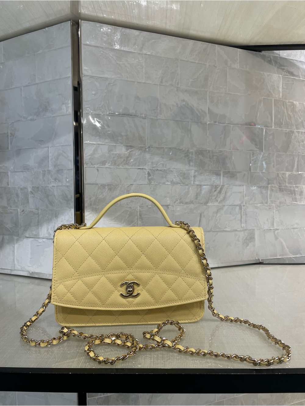 Authentic chanel yellow Wallet on a chain with top handle